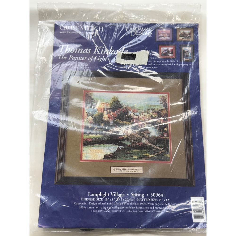 Candamar Designs Vintage Cross Stitch Kit Thomas Kinkade Lamplight Village